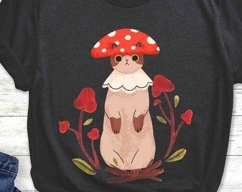 Mushroom Cat Graphic T-Shirt: Cottagecore Cat Lover Gift