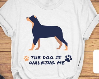 Pet T Shirt, Doberman Shirt, Pet Lover Shirt, Funny Shirt, Pet Gift, Dog Shirt, The Dog is Walking Me | Unisex T-shirt