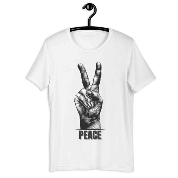 ピースサインTシャツ：ユニセックスコットンTシャツ、ヒッピースタイル