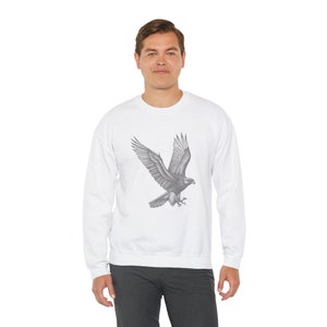 Mens Graphic Sweat Shirt, Flying Hawk Sweat Shirt, Gift For Bird Lover, Hawk Gift, Cute Hawk Gift Sweat shirt, Mens Sweat Shirt