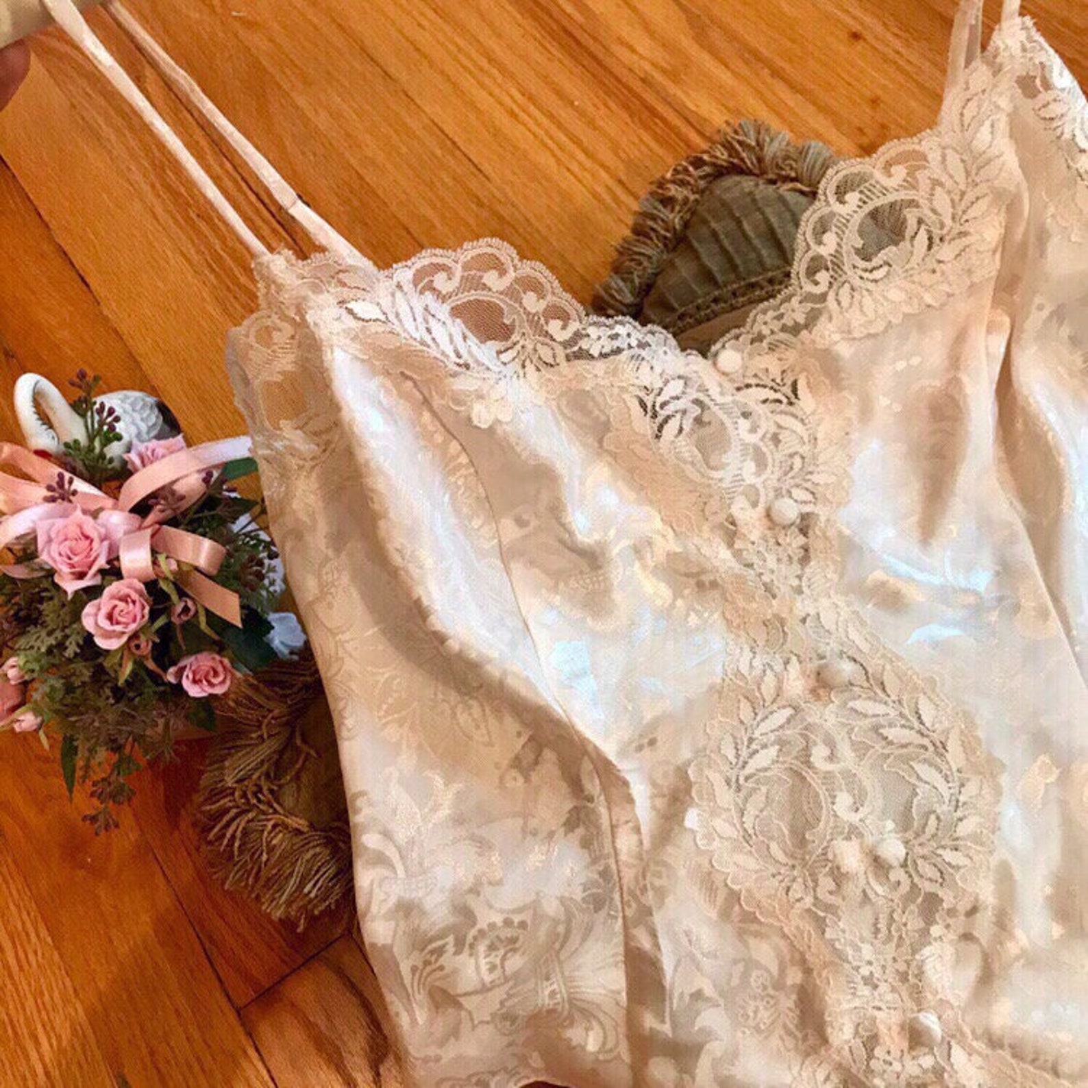 Vintage Victoria's Secret Gold Label embossed satin button Etsy