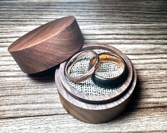 Proposal walnut wedding ceremony ring box, Natural wood classic engagement anniversary promise wooden rustic jewelry band holder for him her