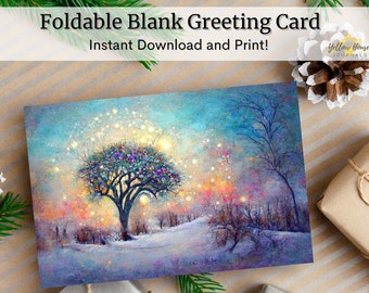 Thank You Card | Thinking of You | Solstice Yuletide Greeting | DIY Print and Fold | Whimsical Tree | Last Minute Gift