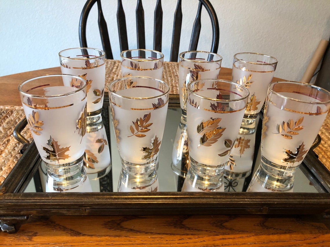 Vintage Libby Drinking Glasses. Set of 8. Golden Foliage Mid Etsy