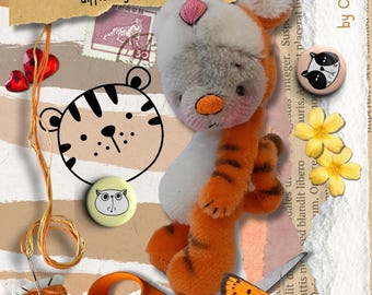 May include: A handmade plush Tigger toy, inspired by Winnie the Pooh, with orange and black stripes. The toy is 15 cm tall and is shown with a step-by-step photo tutorial for making it. The difficulty level is rated with four out of five stars.