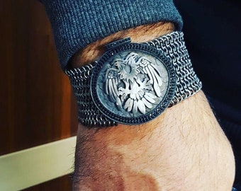Double Headed Eagle Men's Bracelet . Ottoman handcraft, Handmade, Custom Design, 925 sterling 100% pure silver