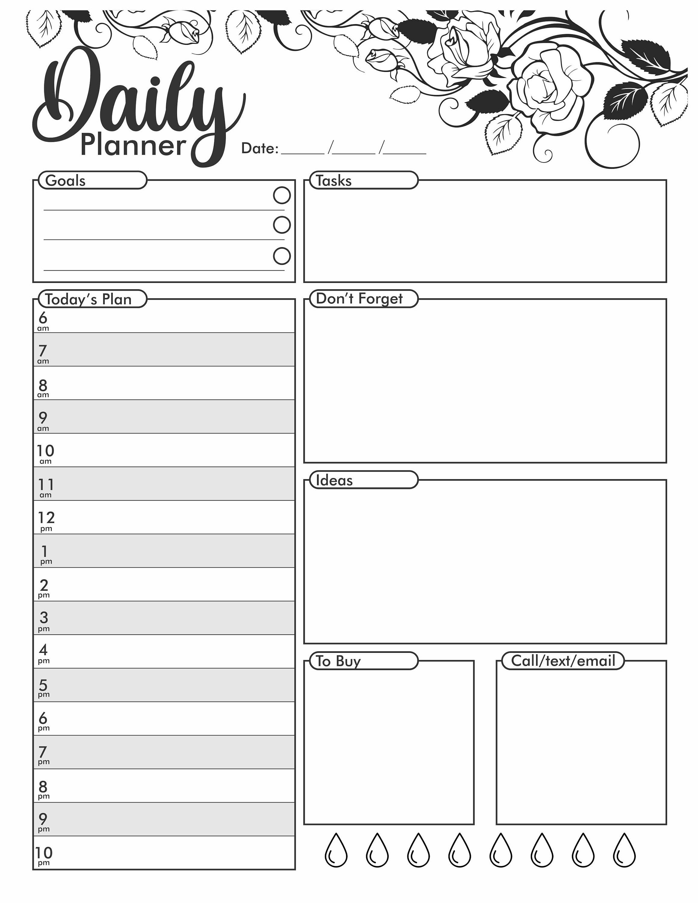 Daily Planner Printable / Colouring Page Roses - Etsy