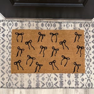 Bow Doormat, Black Coquette Bow Doormat,  Housewarming Gift, Welcome Mat, Cute Doormat, New Home Gift, Girly Doormat, Realtor Gift