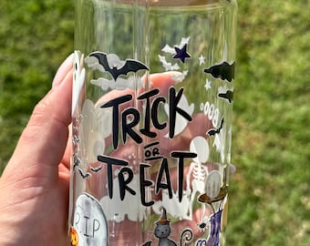 Halloween Can Glass/ Ghost Glass Can/ Halloween Iced Coffee Cup/ Fall Glass Cup/ Spooky Season Cup Halloween Cookies Cute Cup