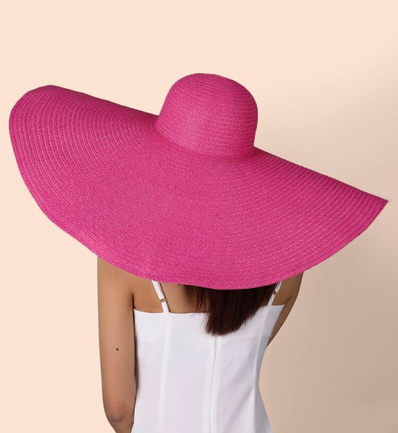Fuchsia Pink Oversized Beach Straw Sun 