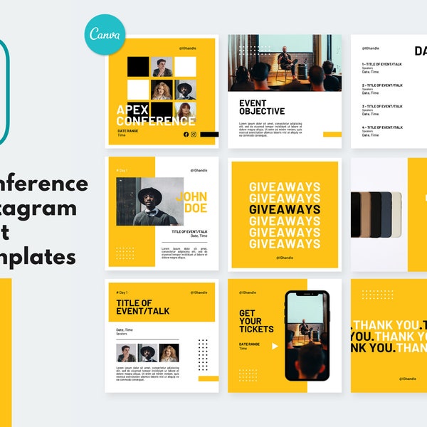 Modern Conference Instagram Post Templates for Canva | Event Organizer Template