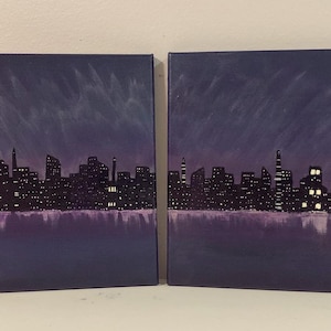 Cityscape at Night Acrylic Canvas Painting