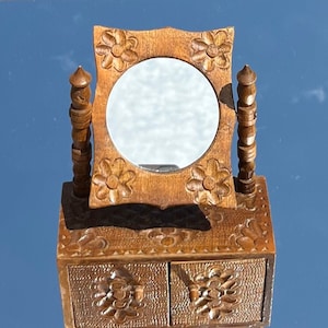Unusual Miniature Hand Carved Mirror and Cupboard