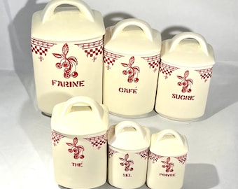 Vintage Set of Six French Storage Canisters by Le Grenier De Louise