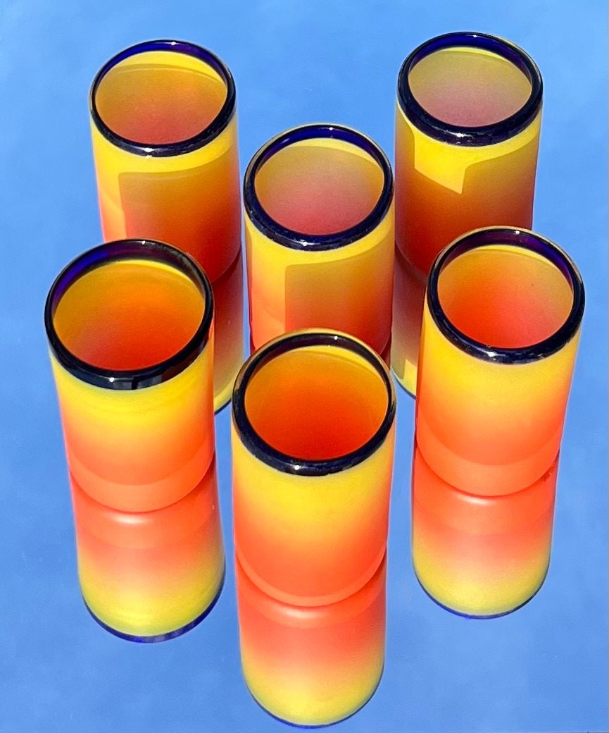 Set of Six Vintage Mexican Hand Made Drinking Glasses
