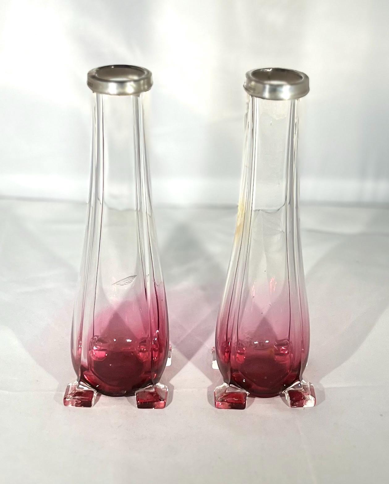 アンティークシルバーカラーのクランベリーガラス花瓶2個セット - Etsy