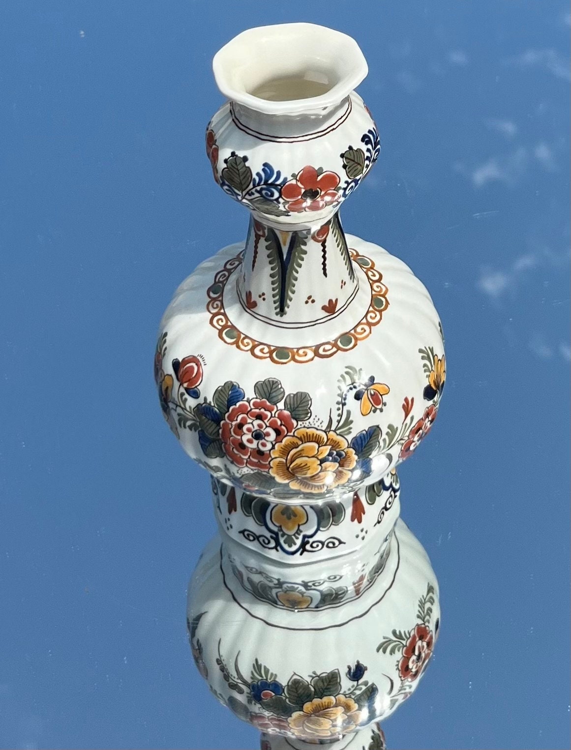 ロイヤルデルフト　花瓶 陶器製 オランダ ロイヤルデルフト フラワーベース アンティーク 共箱 和蘭手