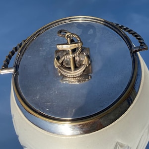 Frosted Glass and Silver Plate Biscuit Barrel with Naval detail