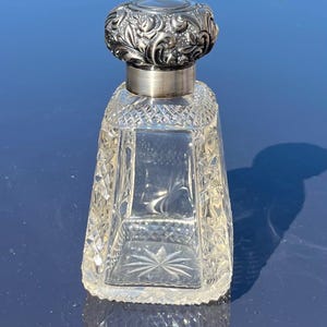 Unusual Large Victorian  Pyramid Shaped Silver Topped Cologne Bottle