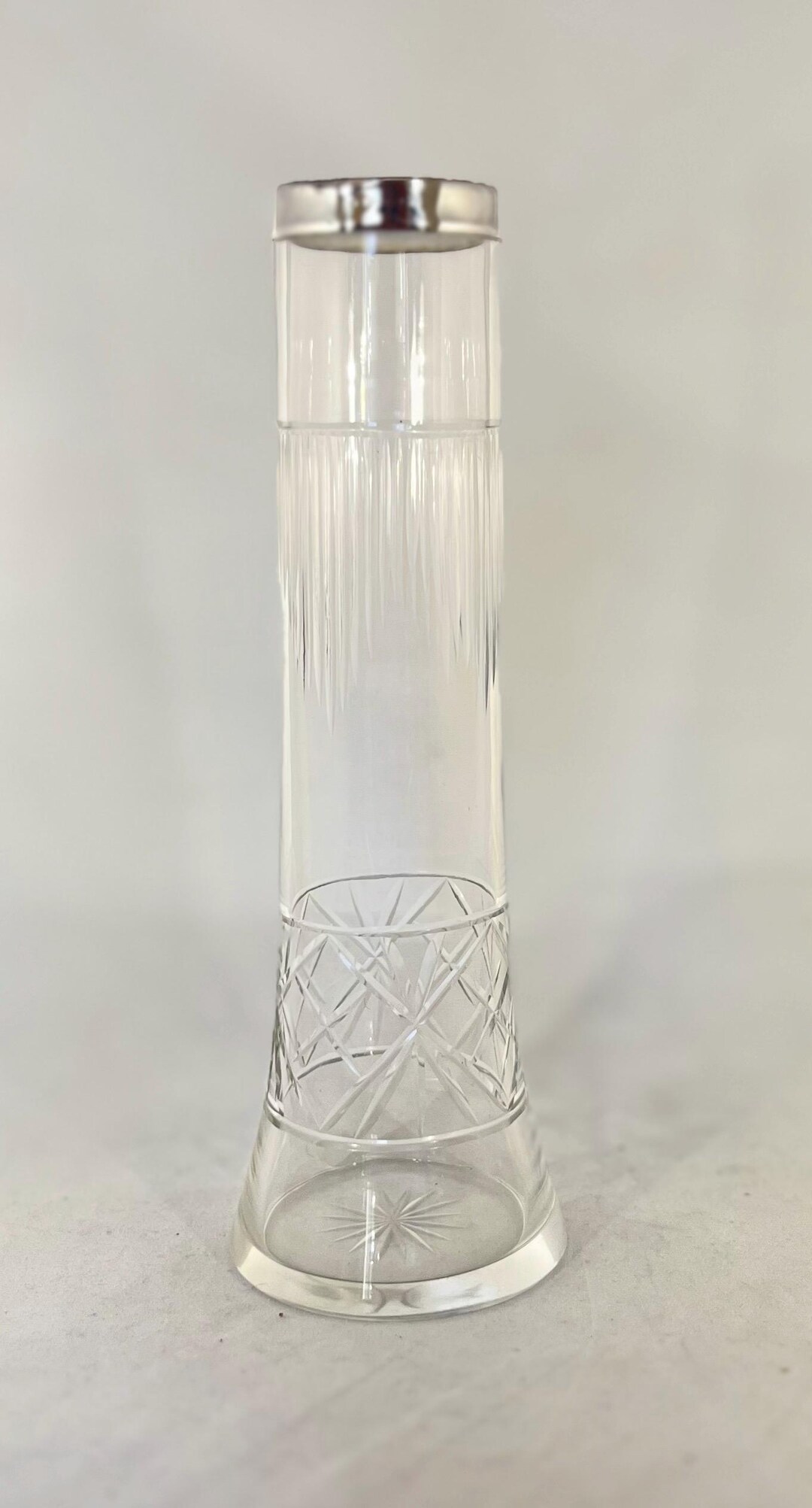 Large Antique Sterling Silver Rimmed Etched Glass Vase Hallmarked for ...
