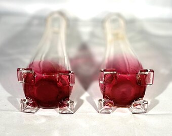 アンティークシルバーカラーのクランベリーガラス花瓶2個セット - Etsy