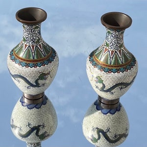 Antique Pair of Cloisonné Dragon Vases