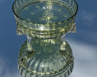 ヴィンテージのグリーンガラス製フラワーボウル（ライオンの頭の