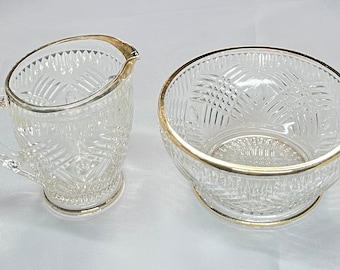 Vintage geschliffene Glas vergoldete Schüssel und Krug