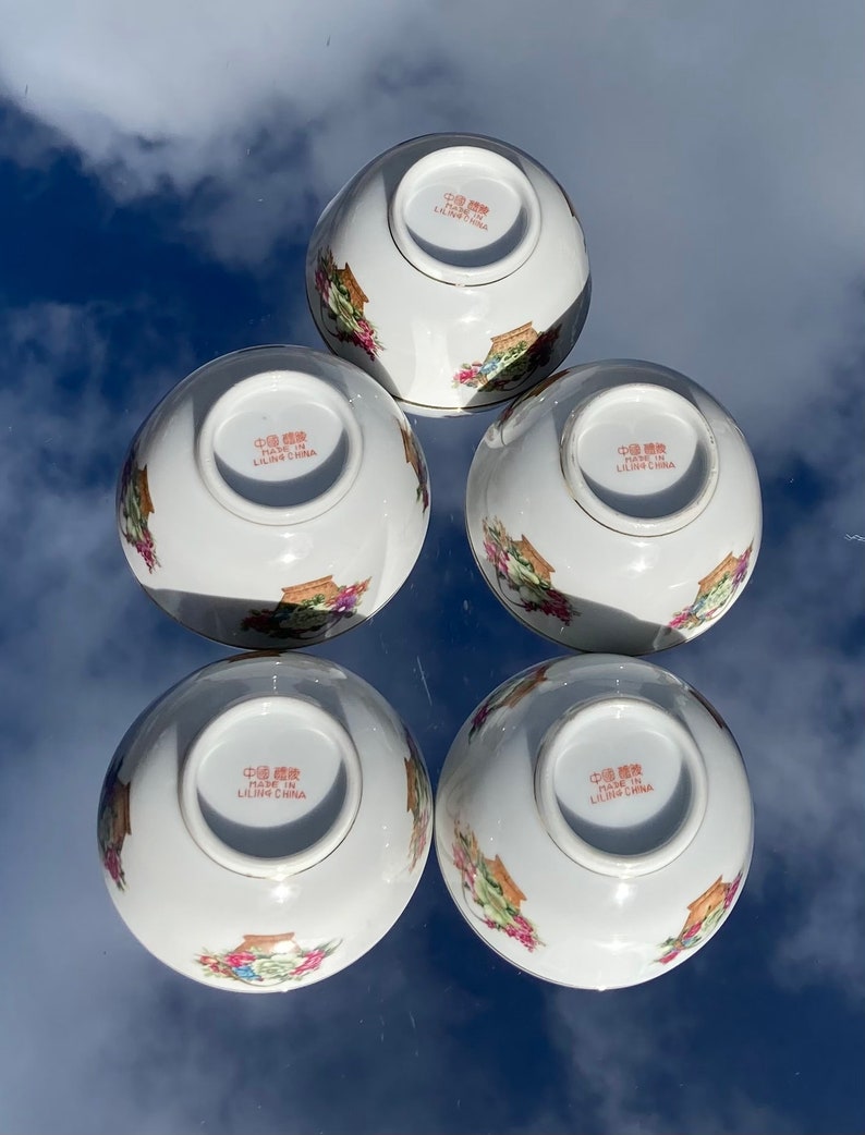 Five Floral Chinese Rice Bowls and Spoons Etsy
