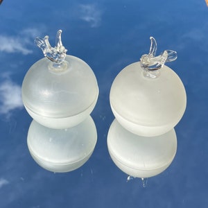 Par de tocadores vintage de vidrio esmerilado hechos a mano con pájaros de cristal