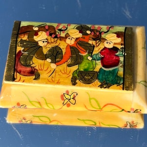 Vintage Hand Painted Turkish Ottoman Bone Miniature Box