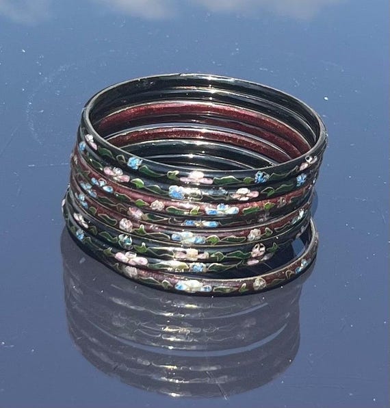 Eight Vintage Stackable Cloisonné Bangles - image 1