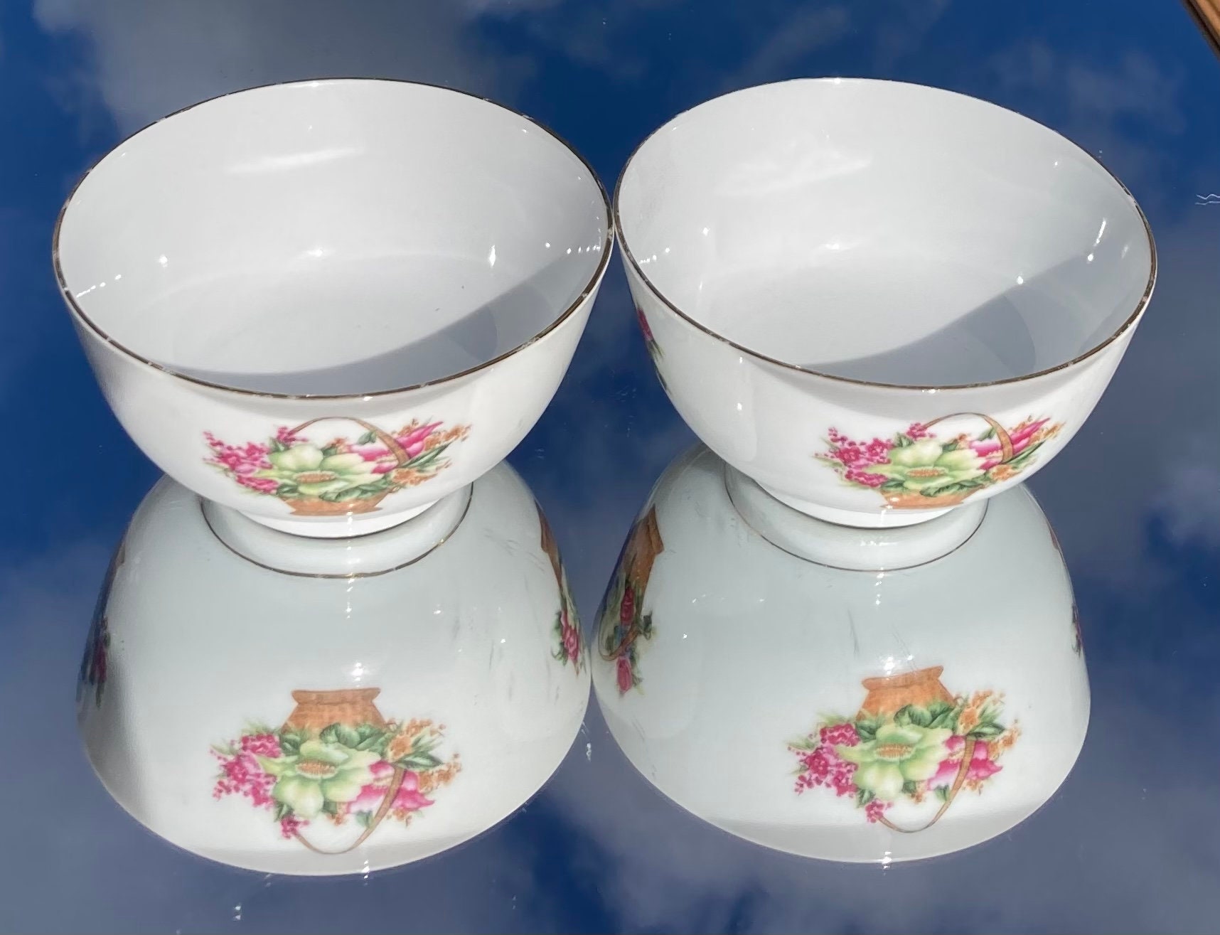 Five Floral Chinese Rice Bowls and Spoons - Etsy