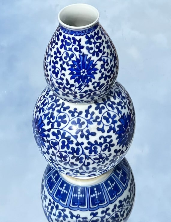陶器 花瓶 二重ひょうたん型 花鳥柄　一輪挿し 中国の二重ひょうたん花瓶 - Etsy 日本