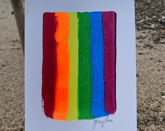 Acryl painting on paper 14,8x21cm A5 Rainbow 2 abstract art danish design wallart small gift wall deco LGBTQ queer