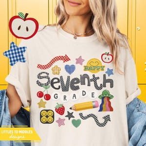 T-shirt graphique en patchwork de 5e année, 7e année, chemise pour la rentrée scolaire