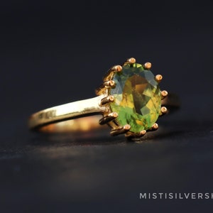 Peridot Ring, 18k Gold Plated Ring, 925 Sterling Silver Ring, Natural Peridot Gold Ring, Women's Band Ring, Everyday Wear Ring Gift For Her