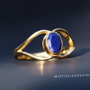 Natural Lapis Lazuli Ring, 18k Gold Vermeil Ring, 925 Sterling Silver Ring, Everyday Wear Ring, Anniversary Ring, Modern Ring Gift For Her