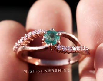 Emerald & Pink CZ Ring: 18k Rose Gold Plated Sterling Silver