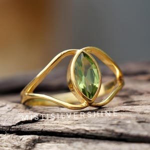 Bague péridot : argent sterling plaqué or 18 carats, bague bohème faite main