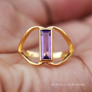 Natürlicher Amethyst-Ring, 18k vergoldeter Ring, 925 Sterlingsilber-Ring, Amethyst-Goldring, Frauen-Goldring, Ehering Geschenk für sie
