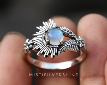 Natural Moonstone Ring: Sterling Silver Branch Design