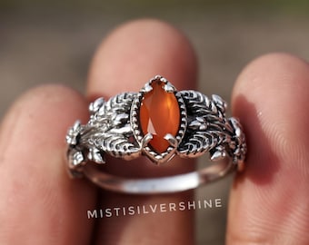 Carnelian Ring: Oxidized Sterling Silver Leaf, Nature Inspired