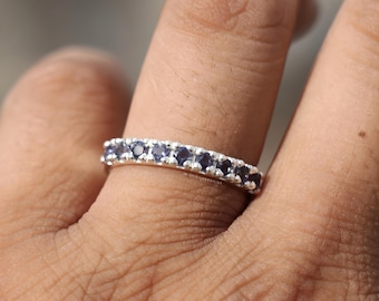 Natural Iolite Ring, 925 Sterling Silver Band, Handmade Multi Gemstones Ring, Wedding Minimalist Jewelry