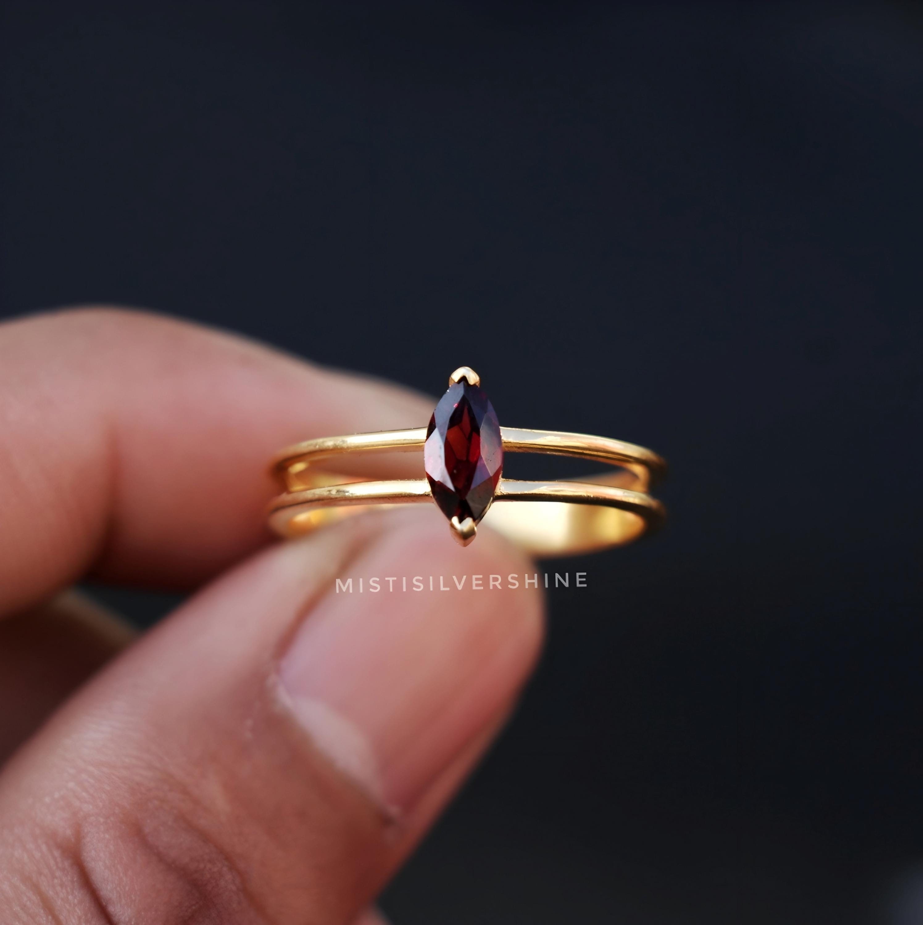 Marquise Garnet Ring: 18k Gold Plated 925 Sterling Silver Boho Ring
