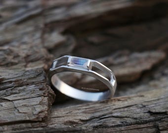 Natural Moonstone Ring, Handmade 925 Sterling Silver Band, Bohemian Jewelry, Minimalist Wedding Ring