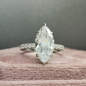 3.00 CT Marquise Engagement Ring / Marquise Solitaire Diamond Ring / 14K Solid White Gold Wedding Ring / Colorless Moissanite Ring / CZ Ring