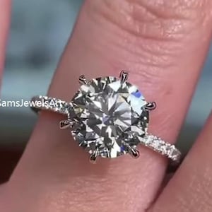 3CT Excellent Cut Round Moissanite Ring / 6 Claw Prong Setting Wedding Ring / 18K Solid White Gold Engagement Ring /Round Cut Solitaire Ring