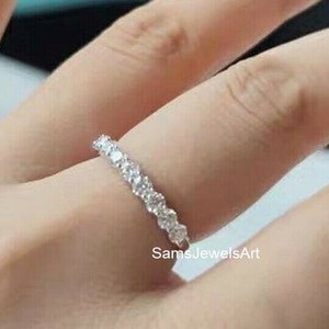 0.90 CT Brilliant Cut Round Moissanite Wedding Band / 14K/18K Solid White Gold Matching Band / Half Eternity Engagement Rings / CZ Bands