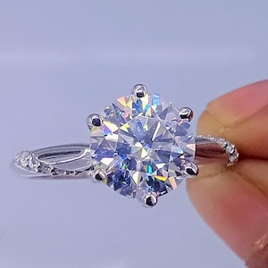 Unique 2CT Round Cut Moissanite Ring / Classic Round 6 Prong Moissanite Ring / 14K Solid White Gold Moissanite Ring / Anniversary Gift's